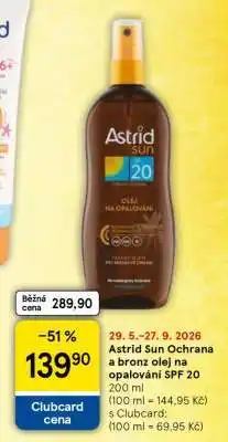 Tesco Astrid Sun Ochrana a bronz olej na opalování SPF 20 nabídka