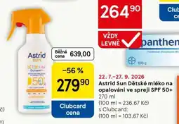 Tesco Astrid Sun Dětské mléko na opalování ve spreji SPF 50+ nabídka