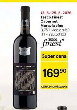 Tesco Tesco Finest Cabernet Moravia víno, 0.75 l, více druhů nabídka