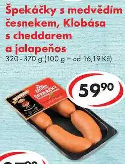 CBA Špekáčky s medvědím Klobása česnekem, s cheddarem a jalapeños nabídka