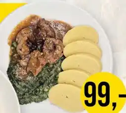 Jip Moravský vrabec, dušený špenát, bramborový knedlík nabídka