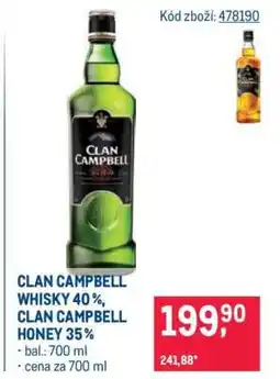 Makro CLAN CAMPBELL WHISKY 40 %, CLAN CAMPBELL HONEY 35 % nabídka