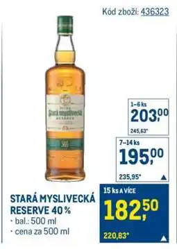 Makro STARÁ MYSLIVECKÁ RESERVE 40 % nabídka