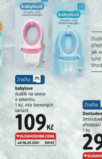 dm drogerie Babylove dudlík na ovoce a zeleninu nabídka