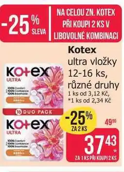 Teta Kotex ultra vložky 12-16 ks, různé druhy nabídka