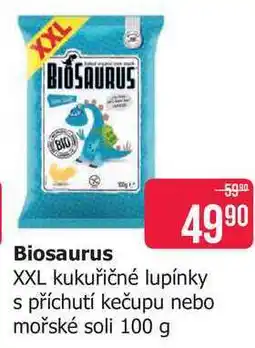 Teta Biosaurus kukuřičné lupínky s příchutí kečupu nebo mořské soli nabídka