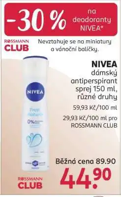 Rossmann NIVEA dámský antiperspirant sprej 150 ml nabídka