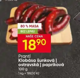 Hruška Prantl Klobása šunková/ostravská/papriková nabídka