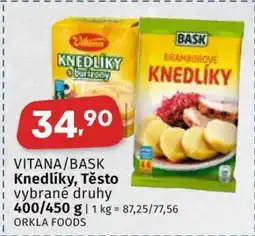 Coop VITANA/BASK Knedlíky, Těsto nabídka