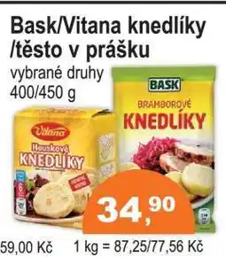 COOP DISKONT Bask/Vitana knedlíky/těsto v prášku nabídka