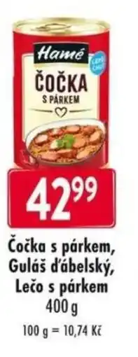 Qanto Čočka s párkem, Guláš d'ábelský, Lečo s párkem nabídka