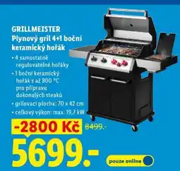 Lidl GRILLMEISTER Plynový gril 4+1 boční keramický hořák nabídka