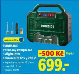 Lidl PARKSIDE Přenosný kompresor s digitálním zobrazením 12 V / 230 V nabídka