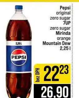 Jip Pepsi original zero sugar 7UP zero sugar Mirinda orange Mountain Dew nabídka