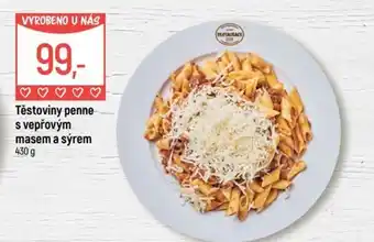 Restaurace Těstoviny penne s vepřovým masem a sýrem