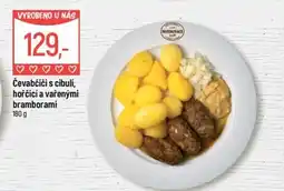 Globus Restaurace Čevabčiči s cibulí, hořčicí a vařenými bramborami nabídka