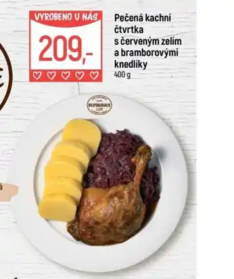 Globus Restaurace pečená kachni čtvrtka s červeným zelím a bramborovými knedlíky nabídka
