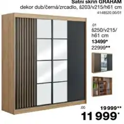 Sconto Graham satní skříň dekor dub/černá/zrcadlo nabídka