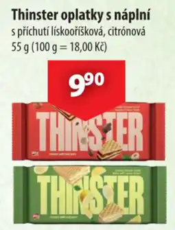 CBA Thinster oplatky s náplní s příchutí lískooříšková, citrónová nabídka