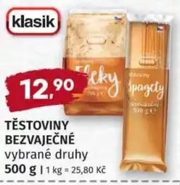 Konzum Klasik těstoviny bezvaječné vybrané druhy nabídka