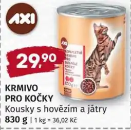 Konzum AxI krmivo pro kočky kousky s hovězím a játry nabídka
