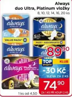 TOP drogerie Always duo Ultra, Platinum vložky nabídka