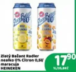 Brněnka Heineken Zlatý Bažant Radler nealko 0% Citron nabídka
