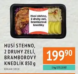 Coop hb Krajan husí stejno, 2 druhy zelí, bramborový knedlík nabídka