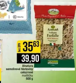 Jip Alnatura semolinové těstoviny celozrnné mašličky nabídka
