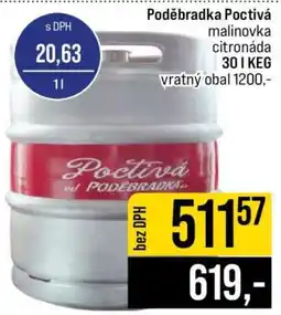 Jip Poděbradka Poctivá malinovka citronáda 30 l KEG nabídka