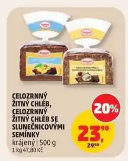 Penny Market Celozrnný žitný chléb, celozrnný žitný chléb se slunečnicovými semínky nabídka