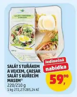 Penny Market Salát s tuňákem a vejcem, Caesar salát s kuřecím masem nabídka
