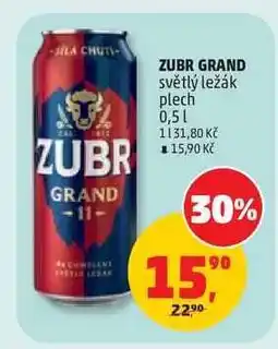 Penny Market ZUBR GRAND světlý ležák plech 0,5 l nabídka