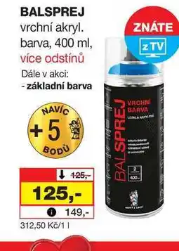 Barvy a laky drogerie BALSPREJ vrchní akryl. barva, 400 ml, více odstínů nabídka