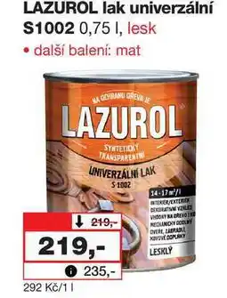 Barvy a laky drogerie LAZUROL lak univerzální S1002 0,75 I, lesk nabídka