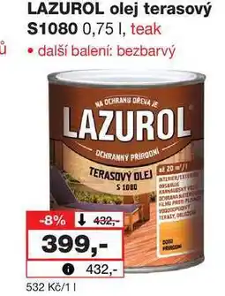 Barvy a laky drogerie Lazurol olej terasový S1080 0,75 l, teak nabídka