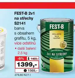Barvy a laky drogerie FEST-B 2v1 na střechy S2141 barva s obsahem grafitu, 5 kg, více odstínů • další balení: 2 nabídka