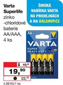 Barvy a laky drogerie Varta Superlife zinkochloridové baterie AA/AAA, AA 4 ks nabídka