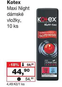 Barvy a laky drogerie Kotex Maxi Night dámské vložky, 10 ks nabídka