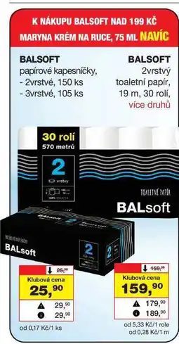 Barvy a laky drogerie BALSOFT papírové kapesníčky, - 2vrstvé, 150 ks - 3vrstvé, 105 ks nabídka