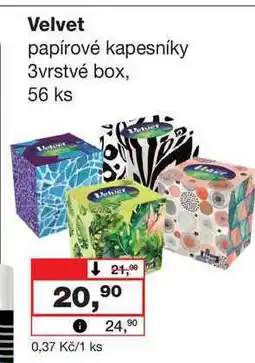 Barvy a laky drogerie Velvet papírové kapesníky 3vrstvé box, 56 ks nabídka