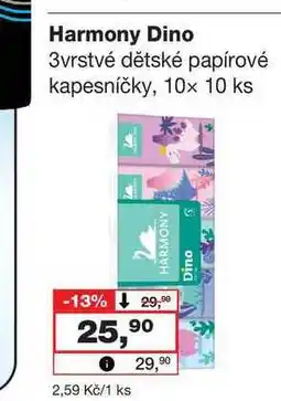 Barvy a laky drogerie Harmony Dino 3vrstvé dětské kapesníčky, 10x10ks nabídka