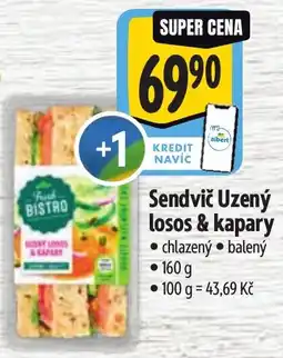 Albert Fresh Bistro sendvič uzený losos & kapary nabídka