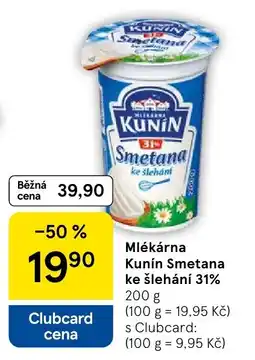 Tesco Kunín Smetana ke šlehání 31% nabídka
