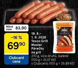 Tesco Tesco Grill Master Párečky na gril nabídka