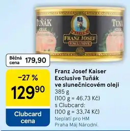 Tesco Franz Josef Kaiser Exclusive Tuňák ve slunečnicovém oleji nabídka