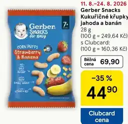 Tesco Gerber Snacks Kukůrčičné křupky jahoda a banán nabídka