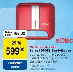 Tesco Solac sendvičovač sd5058 nabídka