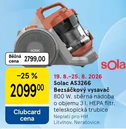 Tesco Solac bezsáčkový vysavač nabídka