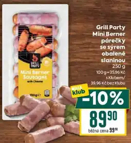 Billa Grill Party Mini Berner párečky se sýrem obalené slaninou nabídka